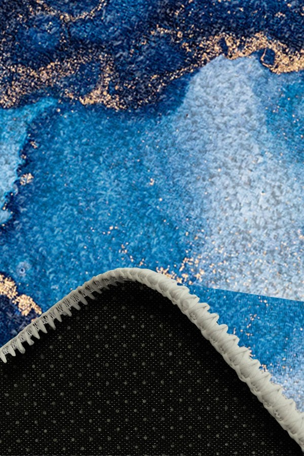 Marblee Desenli Pamuk Tabanlı Yıkanabilen Kaymaz Antibakteriyel Şönil Salon Halısı