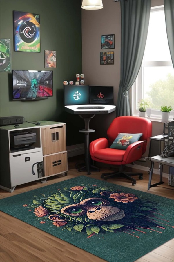Monkey Şönil Gamer Halısı Pamuk Tabanlı Yıkanabilen Kaymaz Genç Odası Oyuncu Gaming Halısı Monkey Şönil Gamer Halısı Pamuk Tabanlı Yıkanabilen Kaymaz Genç Odası Oyuncu Gaming Halısı