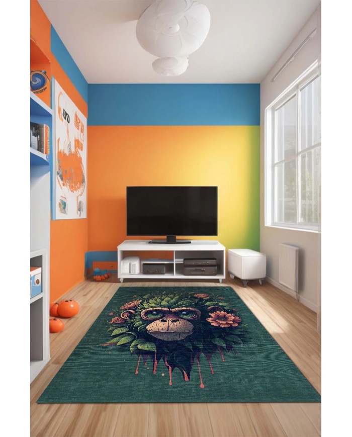 Monkey Şönil Gamer Halısı Pamuk Tabanlı Yıkanabilen Kaymaz Genç Odası Oyuncu Gaming Halısı