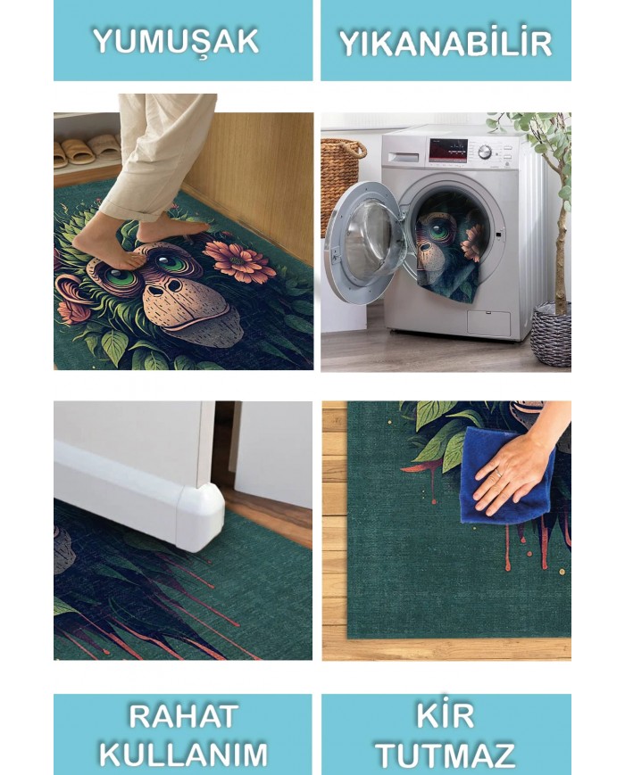 Monkey Şönil Gamer Halısı Pamuk Tabanlı Yıkanabilen Kaymaz Genç Odası Oyuncu Gaming Halısı