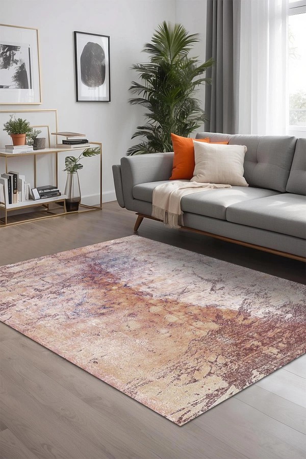 Murlo Desenli Pamuk Tabanlı Yıkanabilen Kaymaz Antibakteriyel Şönil Salon Halısı