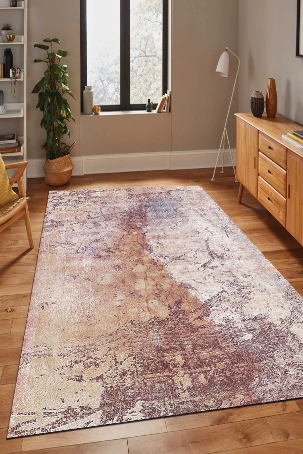 Murlo Desenli Pamuk Tabanlı Yıkanabilen Kaymaz Antibakteriyel Şönil Salon Halısı