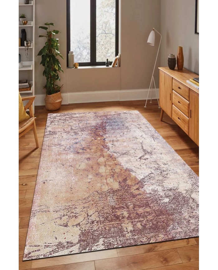 Murlo Desenli Pamuk Tabanlı Yıkanabilen Kaymaz Antibakteriyel Şönil Salon Halısı