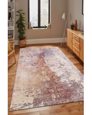 Murlo Desenli Pamuk Tabanlı Yıkanabilen Kaymaz Antibakteriyel Şönil Salon Halısı