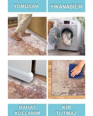 Murlo Desenli Pamuk Tabanlı Yıkanabilen Kaymaz Antibakteriyel Şönil Salon Halısı