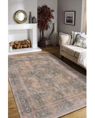 Nalia Desenli Pamuk Tabanlı Yıkanabilen Kaymaz Antibakteriyel Şönil Salon Halısı