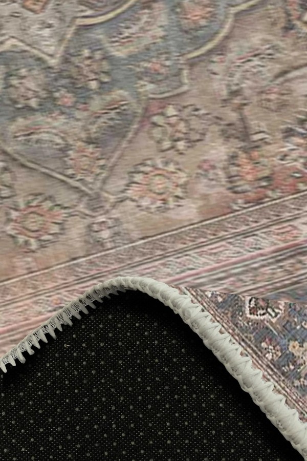 Nalia Desenli Pamuk Tabanlı Yıkanabilen Kaymaz Antibakteriyel Şönil Salon Halısı