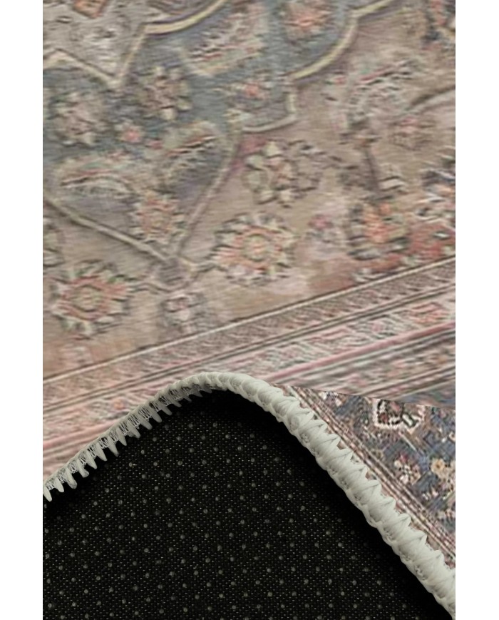 Nalia Desenli Pamuk Tabanlı Yıkanabilen Kaymaz Antibakteriyel Şönil Salon Halısı