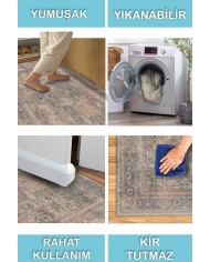 Nalia Desenli Pamuk Tabanlı Yıkanabilen Kaymaz Antibakteriyel Şönil Salon Halısı
