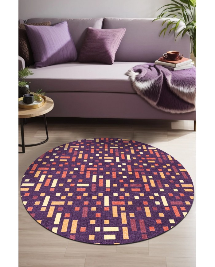 Nara Pamuk Tabanlı Yıkanabilen Kaymaz Antibakteriyel Şönil Yuvarlak Halı