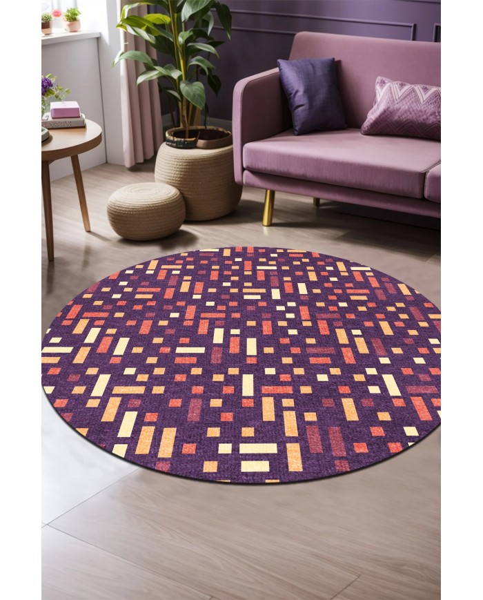 Nara Pamuk Tabanlı Yıkanabilen Kaymaz Antibakteriyel Şönil Yuvarlak Halı