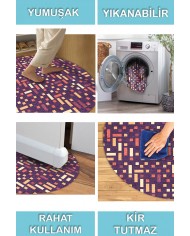 Nara Pamuk Tabanlı Yıkanabilen Kaymaz Antibakteriyel Şönil Yuvarlak Halı