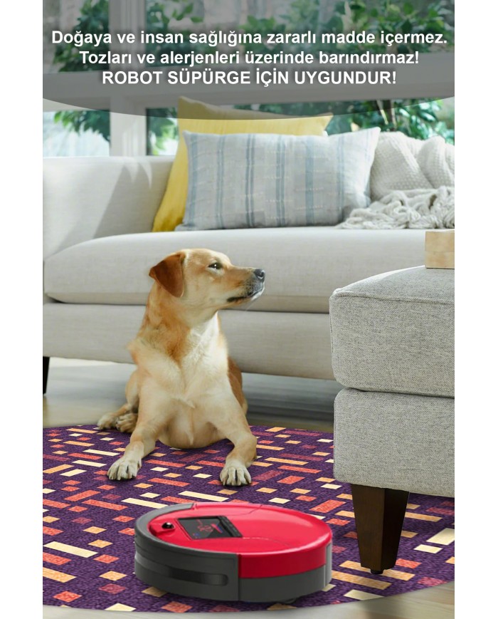 Nara Pamuk Tabanlı Yıkanabilen Kaymaz Antibakteriyel Şönil Yuvarlak Halı