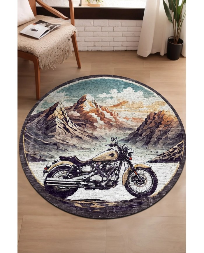 Motorcyle Pamuk Tabanlı Yıkanabilen Kaymaz Antibakteriyel Şönil Yuvarlak Halı