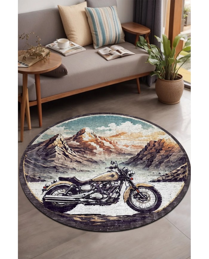 Motorcyle Pamuk Tabanlı Yıkanabilen Kaymaz Antibakteriyel Şönil Yuvarlak Halı