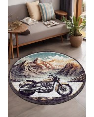 Motorcyle Pamuk Tabanlı Yıkanabilen Kaymaz Antibakteriyel Şönil Yuvarlak Halı