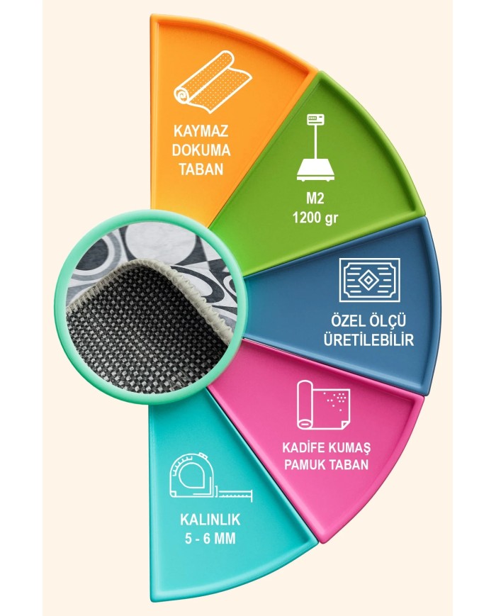 Breda Kadife Yıkanabilir Kaymaz Pamuk Tabanlı Antibakteriyel Salon Halısı