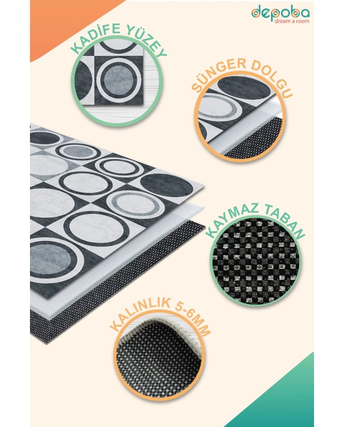 Breda Kadife Yıkanabilir Kaymaz Pamuk Tabanlı Antibakteriyel Salon Halısı