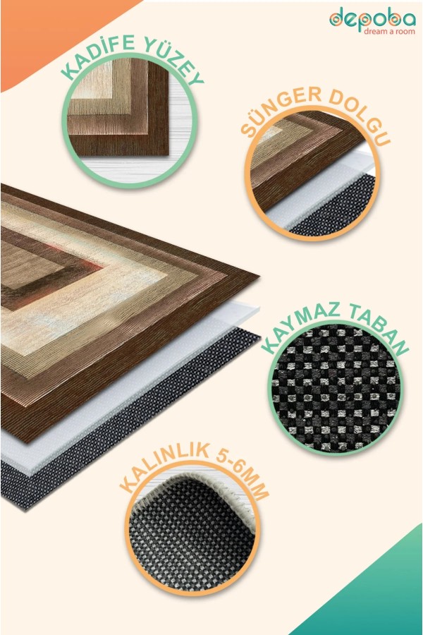 Cesse Kadife Yıkanabilir Kaymaz Pamuk Tabanlı Antibakteriyel Salon Halısı