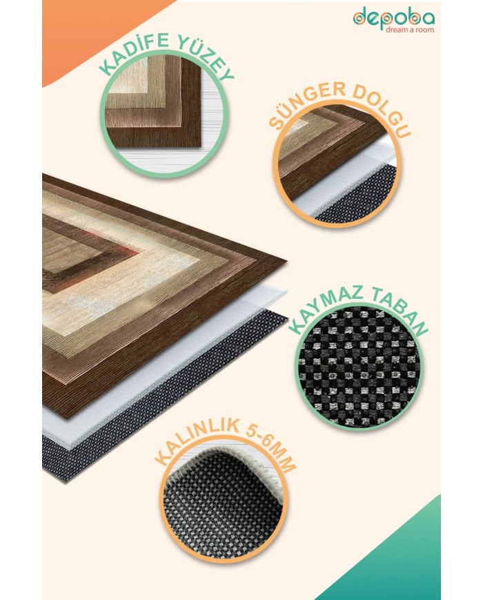 Cesse Kadife Yıkanabilir Kaymaz Pamuk Tabanlı Antibakteriyel Salon Halısı