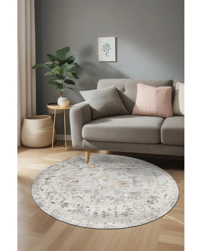 Renal Pamuk Tabanlı Yıkanabilen Kaydırmaz Antibakteriyel Şönil Yuvarlak Halı