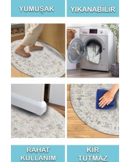 Renal Pamuk Tabanlı Yıkanabilen Kaydırmaz Antibakteriyel Şönil Yuvarlak Halı