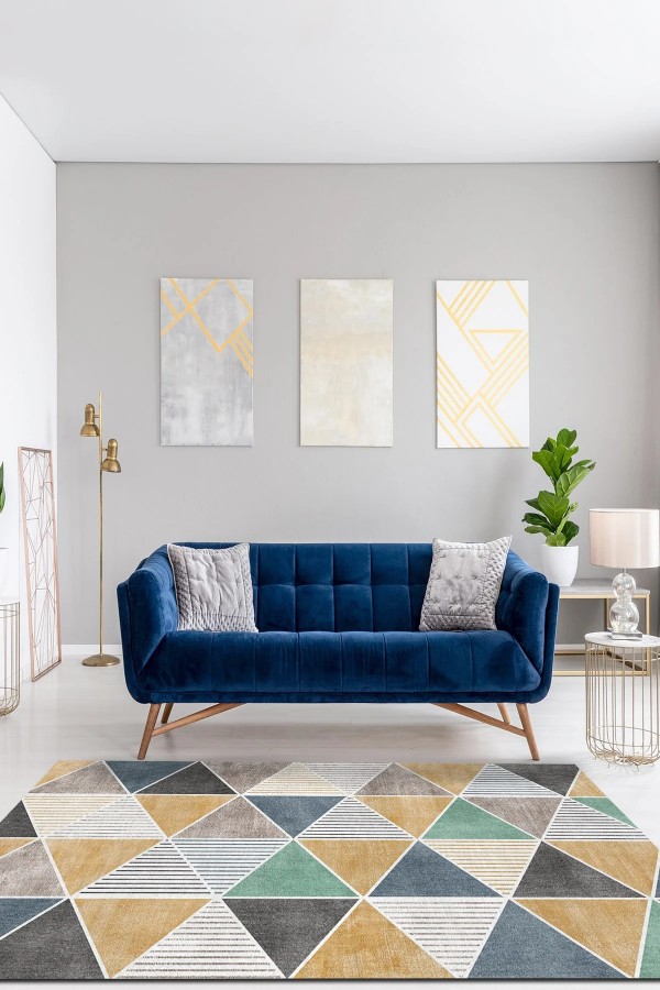 Renor Desenli Pamuk Tabanlı Yıkanabilen Kaydırmaz Antibakteriyel Şönil Salon Halısı