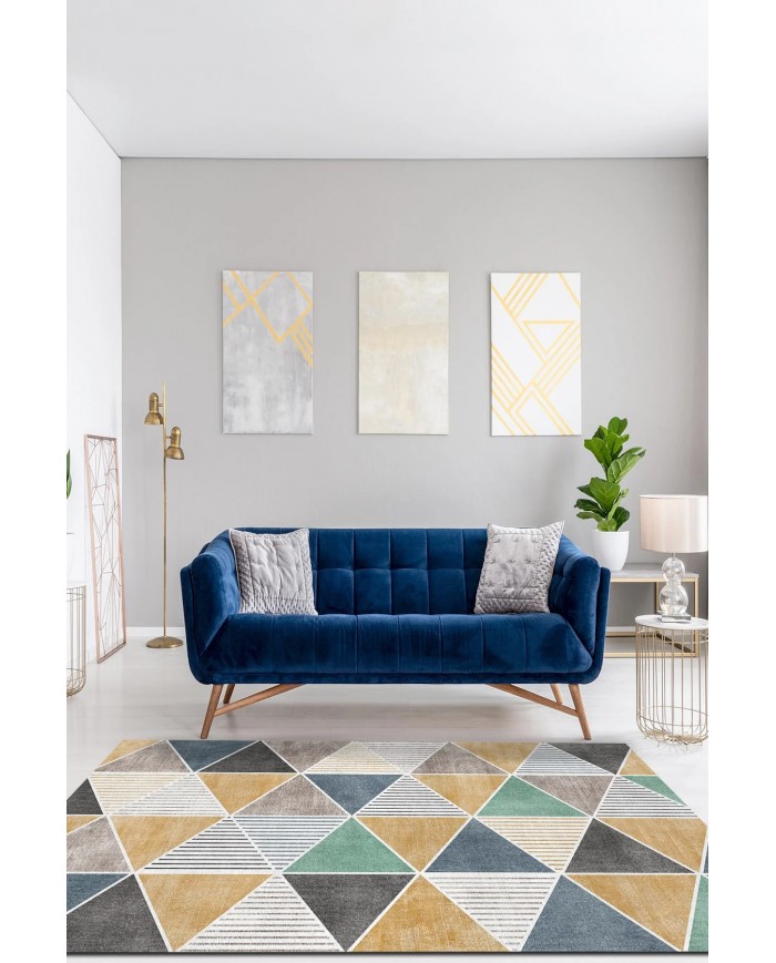 Renor Desenli Pamuk Tabanlı Yıkanabilen Kaydırmaz Antibakteriyel Şönil Salon Halısı