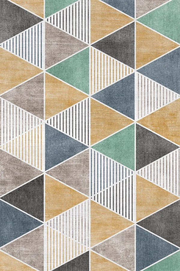 Renor Desenli Pamuk Tabanlı Yıkanabilen Kaydırmaz Antibakteriyel Şönil Salon Halısı