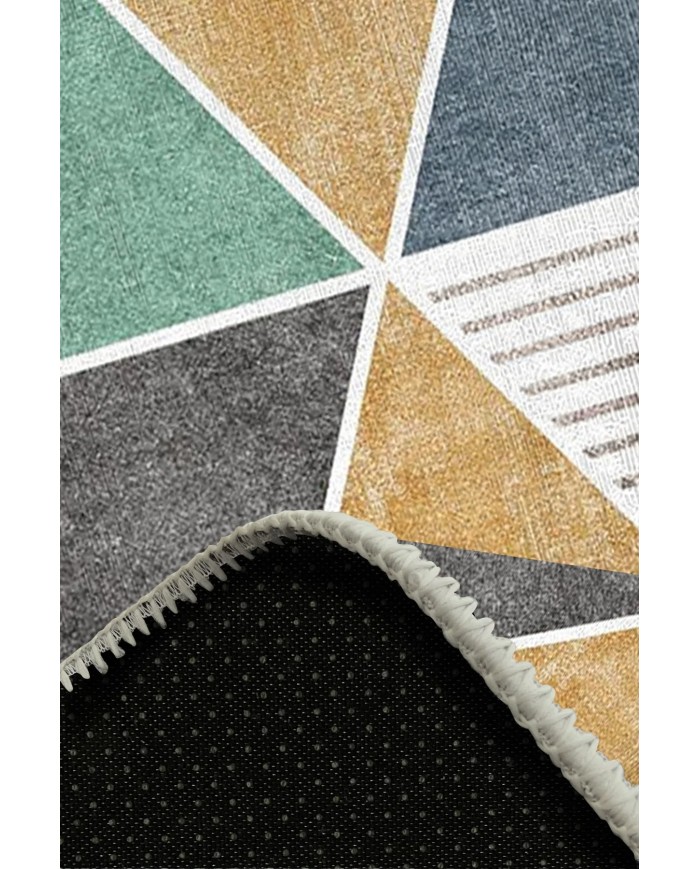 Renor Desenli Pamuk Tabanlı Yıkanabilen Kaydırmaz Antibakteriyel Şönil Salon Halısı