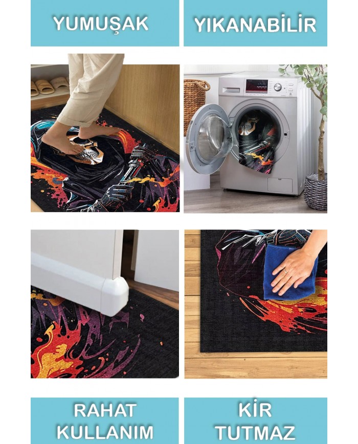 Power Şönil Gamer Halısı Pamuk Tabanlı Yıkanabilen Kaymaz Genç Odası Oyuncu Gaming Halısı