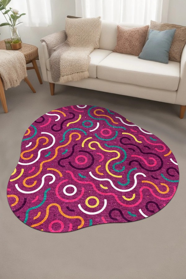 Razey Pamuk Tabanlı Yıkanabilen Kaydırmaz Antibakteriyel Şönil Asimetrik Halı