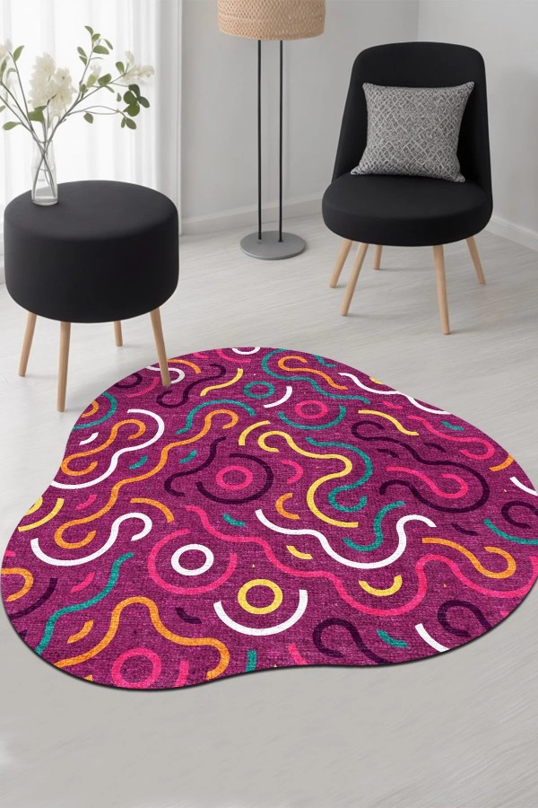 Razey Pamuk Tabanlı Yıkanabilen Kaydırmaz Antibakteriyel Şönil Asimetrik Halı