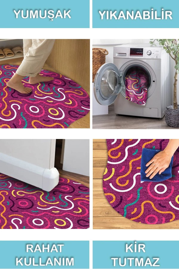 Razey Pamuk Tabanlı Yıkanabilen Kaydırmaz Antibakteriyel Şönil Asimetrik Halı