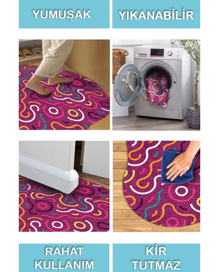 Razey Pamuk Tabanlı Yıkanabilen Kaydırmaz Antibakteriyel Şönil Asimetrik Halı