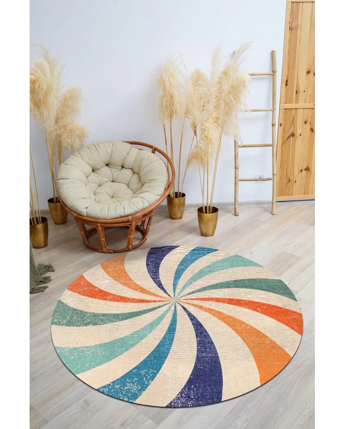 Pool Pamuk Tabanlı Yıkanabilen Kaydırmaz Antibakteriyel Şönil Yuvarlak Halı