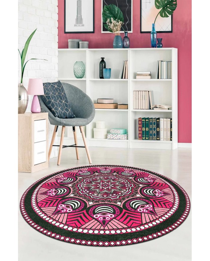 Pomeg Pamuk Tabanlı Yıkanabilen Kaydırmaz Antibakteriyel Şönil Yuvarlak Halı