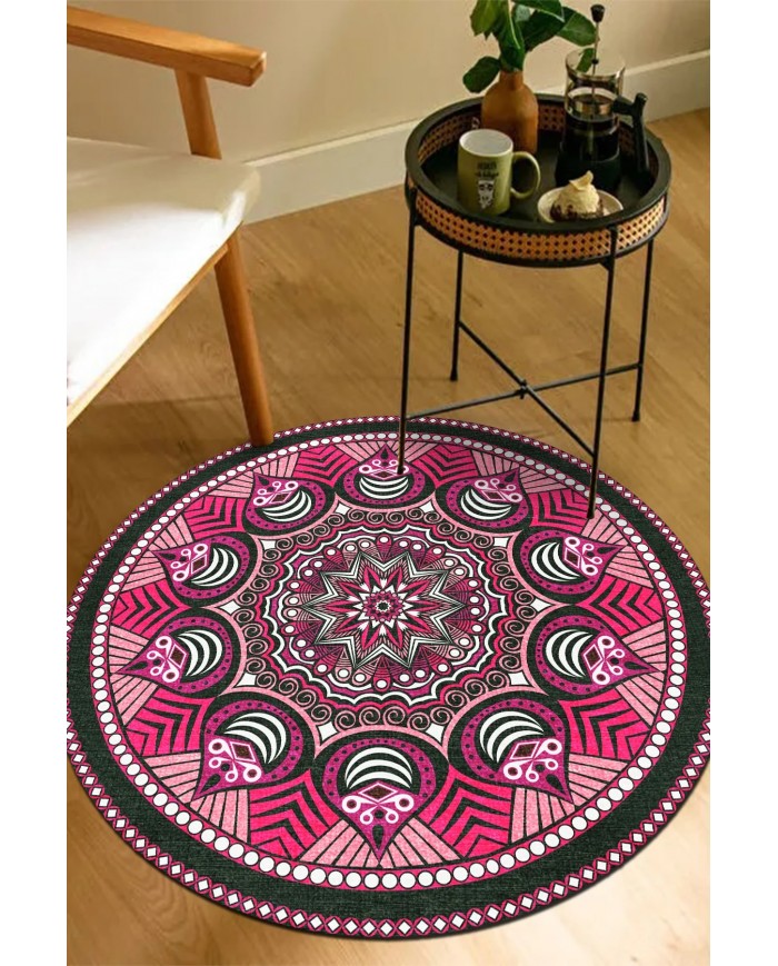 Pomeg Pamuk Tabanlı Yıkanabilen Kaydırmaz Antibakteriyel Şönil Yuvarlak Halı