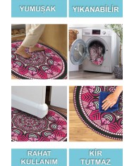 Pomeg Pamuk Tabanlı Yıkanabilen Kaydırmaz Antibakteriyel Şönil Yuvarlak Halı
