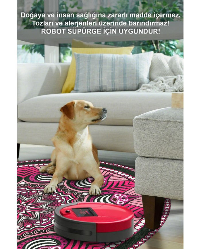 Pomeg Pamuk Tabanlı Yıkanabilen Kaydırmaz Antibakteriyel Şönil Yuvarlak Halı