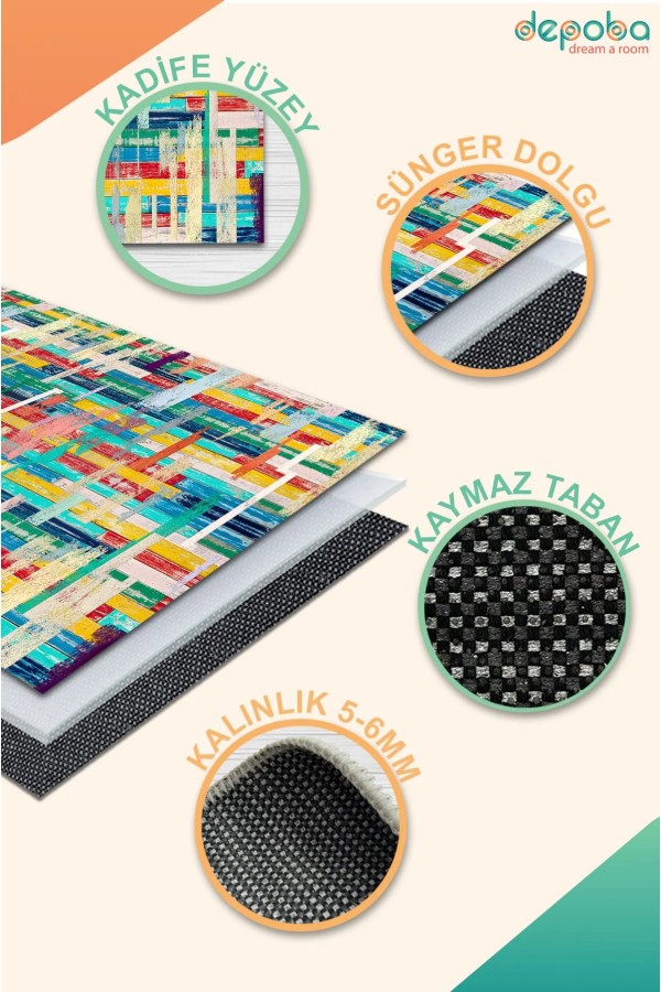 Lisa Kadife Yıkanabilir Kaymaz Pamuk Tabanlı Antibakteriyel Salon Halısı