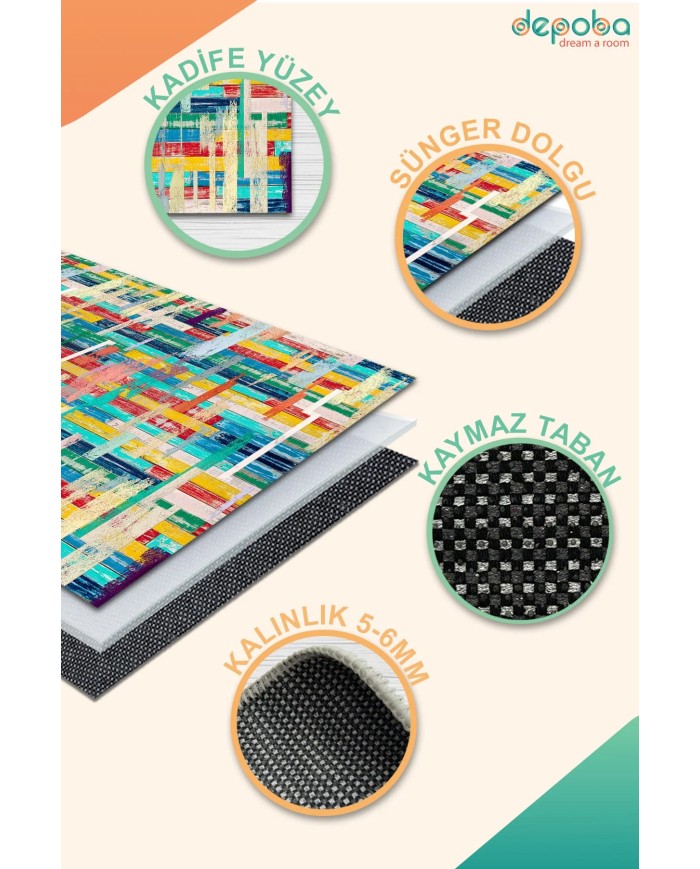 Lisa Kadife Yıkanabilir Kaymaz Pamuk Tabanlı Antibakteriyel Salon Halısı