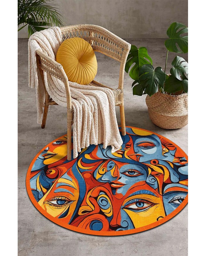 Picas Pamuk Tabanlı Yıkanabilen Kaydırmaz Antibakteriyel Şönil Yuvarlak Halı