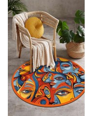 Picas Pamuk Tabanlı Yıkanabilen Kaydırmaz Antibakteriyel Şönil Yuvarlak Halı