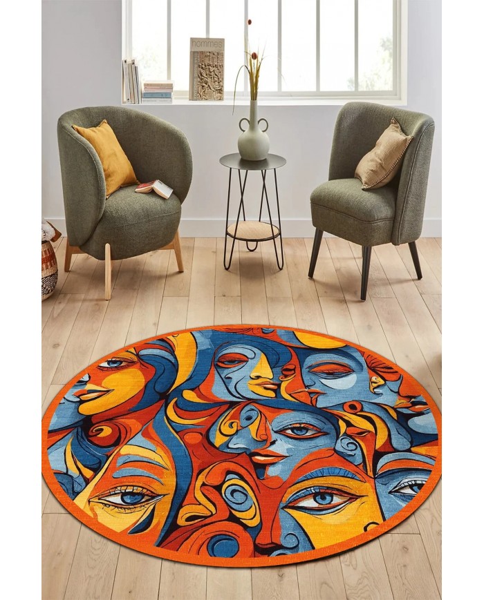 Picas Pamuk Tabanlı Yıkanabilen Kaydırmaz Antibakteriyel Şönil Yuvarlak Halı