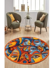 Picas Pamuk Tabanlı Yıkanabilen Kaydırmaz Antibakteriyel Şönil Yuvarlak Halı