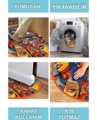 Picas Pamuk Tabanlı Yıkanabilen Kaydırmaz Antibakteriyel Şönil Yuvarlak Halı