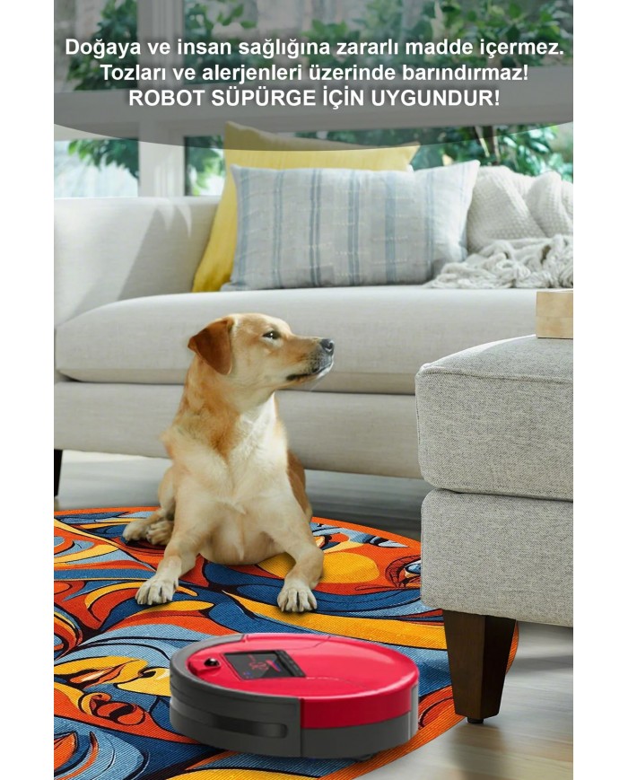 Picas Pamuk Tabanlı Yıkanabilen Kaydırmaz Antibakteriyel Şönil Yuvarlak Halı