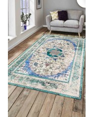 Pergamox Desenli Pamuk Tabanlı Yıkanabilen Kaydırmaz Antibakteriyel Şönil Salon Halısı