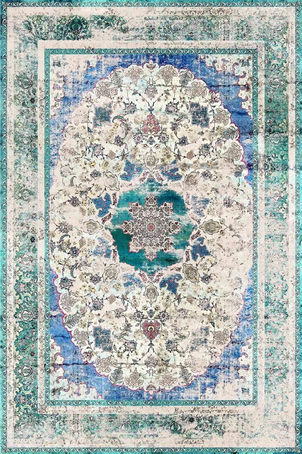 Pergamox Desenli Pamuk Tabanlı Yıkanabilen Kaydırmaz Antibakteriyel Şönil Salon Halısı